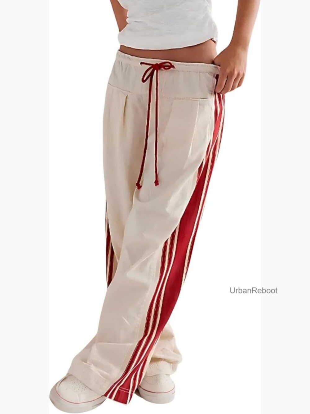 Wide Leg Palazzo Pants with Pockets Drawstring High Rise Side Striped - Picture 1 of 7